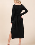 Waist Wrap Dress-with Pockets-SOLID