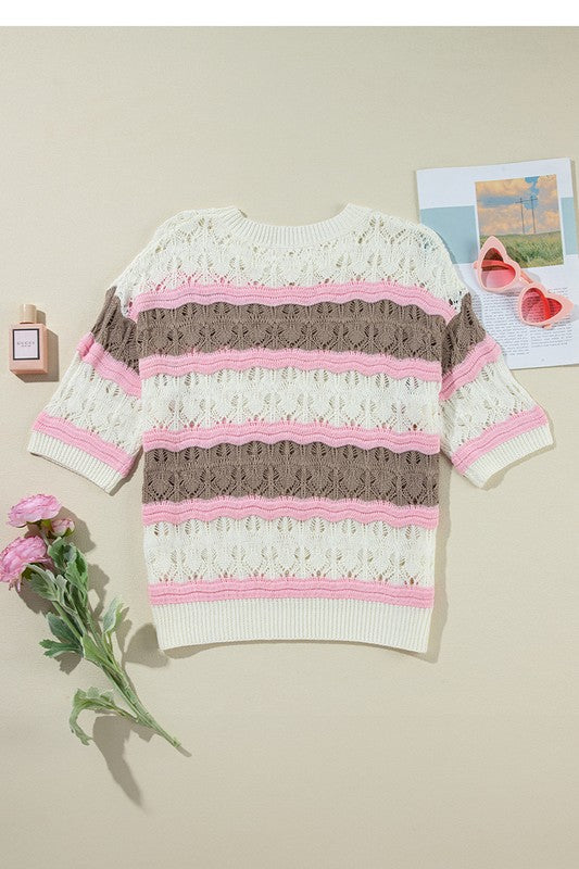 Women's Stripe Color Block Half Sleeve Sweater