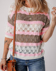 Women's Stripe Color Block Half Sleeve Sweater