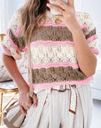 Women's Stripe Color Block Half Sleeve Sweater