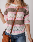 Women's Stripe Color Block Half Sleeve Sweater