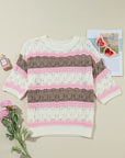 Women's Stripe Color Block Half Sleeve Sweater