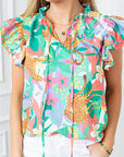 Women's Ruffle Tie Split Neck Summer Floral Blouse