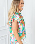 Women's Ruffle Tie Split Neck Summer Floral Blouse