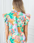 Women's Ruffle Tie Split Neck Summer Floral Blouse