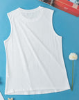 Women's White Crew Neck Pleated Tank Top