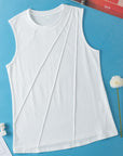 Women's White Crew Neck Pleated Tank Top