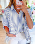 Women's Stripe Dolman Sleeve Oversize Shirt