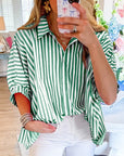 Women's Stripe Dolman Sleeve Oversize Shirt