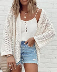 Women Hollow Out Knit Drop Shoulder Cardigan