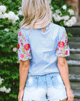 Women Floral Embroidered Puff Sleeve Blouse