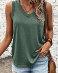 Women Black Ribbed V Neck Tank