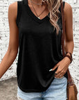 Women Black Ribbed V Neck Tank