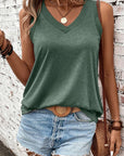 Women Black Ribbed V Neck Tank