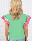 Women Contrast Ricrac Floral Sleeve Top