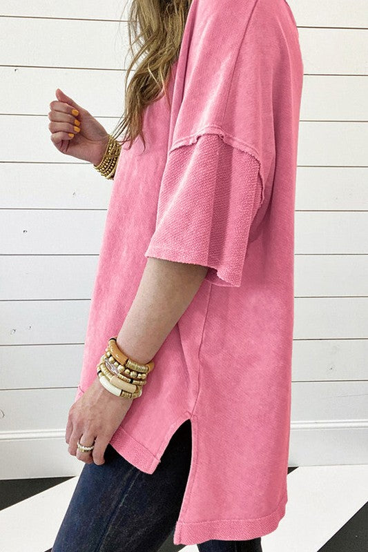 Women&#39;s Exposed Seam Drop Shoulder Oversized Tee