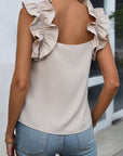 Women Solid Ruffle Trim Sleeveless Top