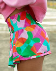 Women Abstract Print Smock Waist Casual Shorts