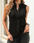 Women Lattice Textured Split Neck Tank Top