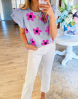 Women Floral Print Ruffled Flutter Sleeve Blouse