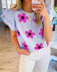 Women Floral Print Ruffled Flutter Sleeve Blouse