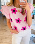 Women Floral Print Ruffled Flutter Sleeve Blouse