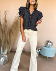 Women Ruffled Flutter Frayed Denim Top