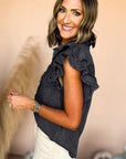 Women Ruffled Flutter Frayed Denim Top