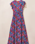 Women Floral Print V Neck Wrap Split Maxi Dress