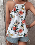 Women Floral Print Lace V Neck Tank Top