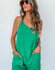 Women Sleeveless Pocketed V Neck Jersey Romper