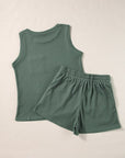 Knit Patched Pocket Tank and Drawstring Shorts Set