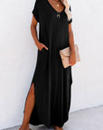 Women Hidden Pocket Splits Maxi T-shirt Dress