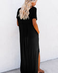 Women Hidden Pocket Splits Maxi T-shirt Dress