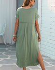 Women Hidden Pocket Splits Maxi T-shirt Dress