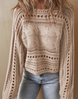 Gray Hollow-out Cable Knit Cropped Sweater