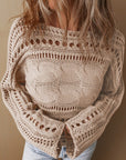 Gray Hollow-out Cable Knit Cropped Sweater