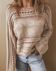 Gray Hollow-out Cable Knit Cropped Sweater