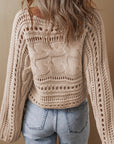 Gray Hollow-out Cable Knit Cropped Sweater