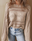 Gray Hollow-out Cable Knit Cropped Sweater