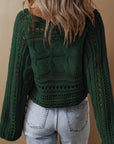 Gray Hollow-out Cable Knit Cropped Sweater