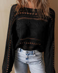 Gray Hollow-out Cable Knit Cropped Sweater