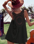 Black Bohemian Crochet Patchwork Sleeveless Tunic