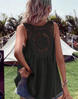 Black Bohemian Crochet Patchwork Sleeveless Tunic