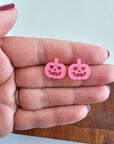 Jack O Lantern Pumpkin Studs - Pink Glitter