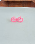 Jack O Lantern Pumpkin Studs - Pink Glitter