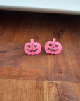 Jack O Lantern Pumpkin Studs - Pink Glitter