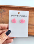 Jack O Lantern Pumpkin Studs - Pink Glitter