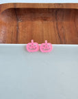 Jack O Lantern Pumpkin Studs - Pink Glitter