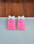 Bow Ghost Earrings - Pink Glitter